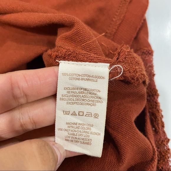 Free People Floral Lace Details Pullover Sweatshirt Top Open Back Sz XS Orange - Picture 9 of 13